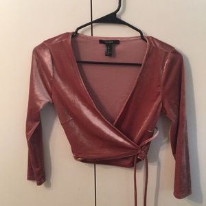 Pink Velvet Wrap Crop Top